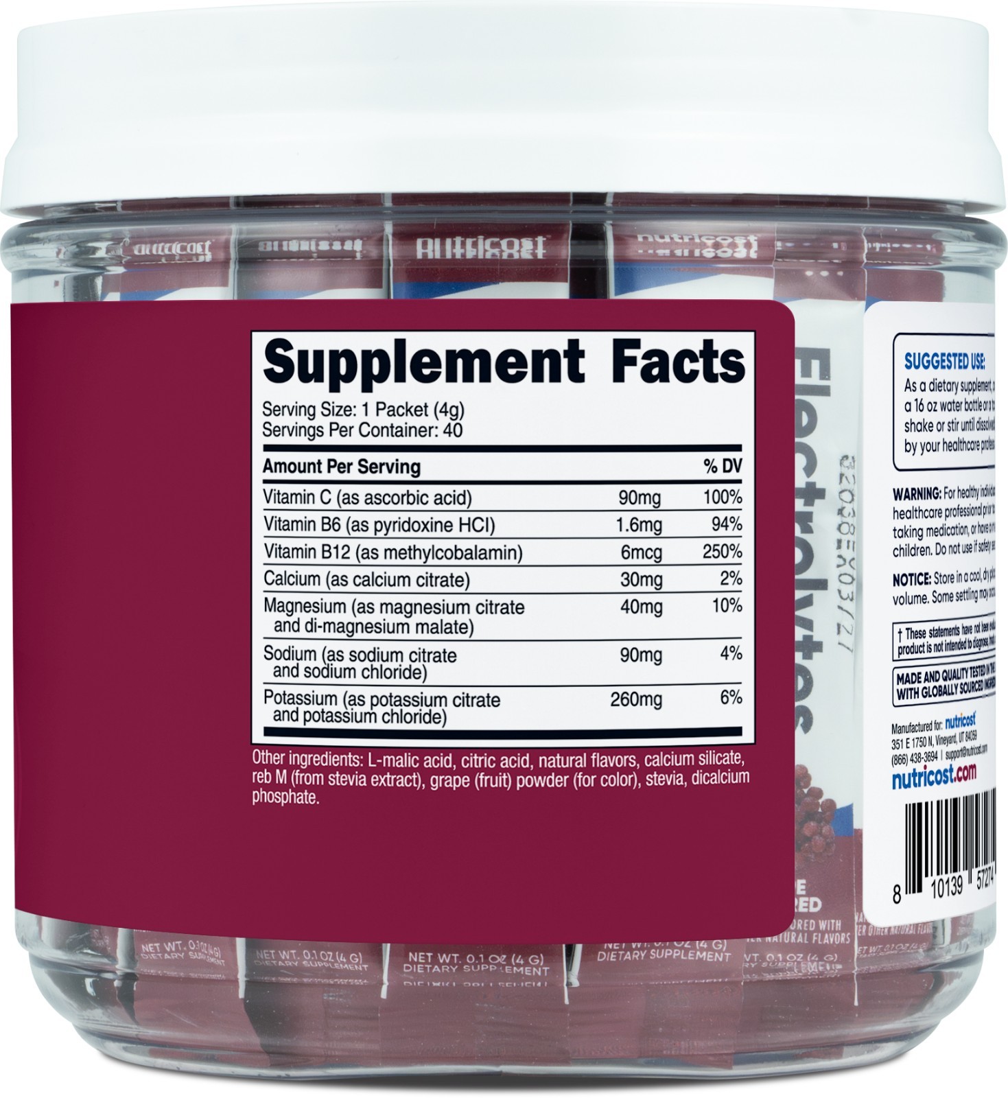 Nutricost Electrolytes Complex, Grape Flavored, 40 Stickpack