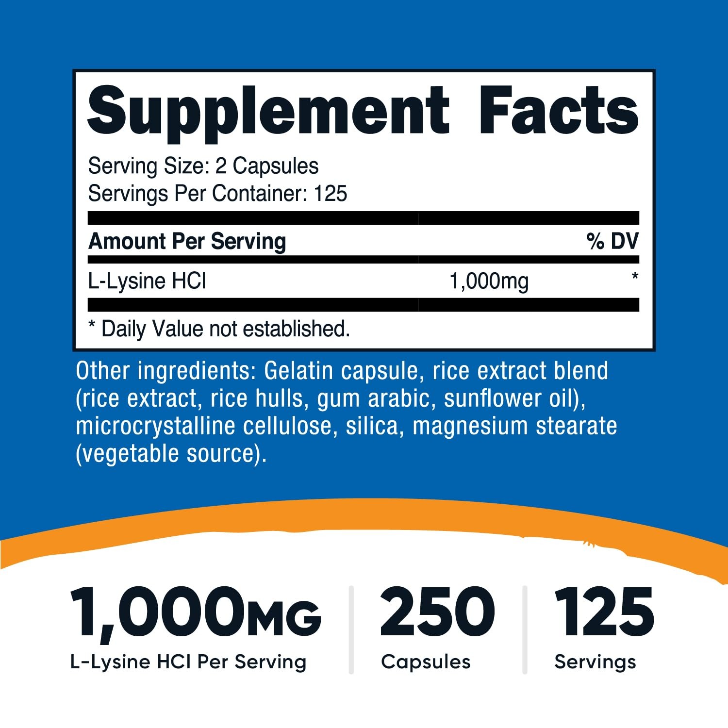 Nutricost L-Lysine 1000mg, 250 Capsules – 250 Count (Pack of 1), Multicolor