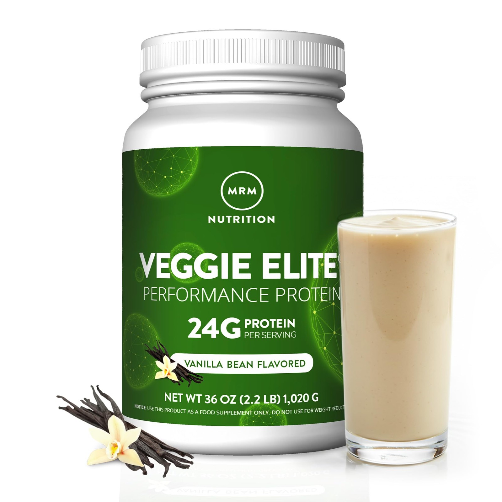 MRM Veggie Elite Performance Protein Vanilla Bean, PlantBased Powder, 24g Pr…