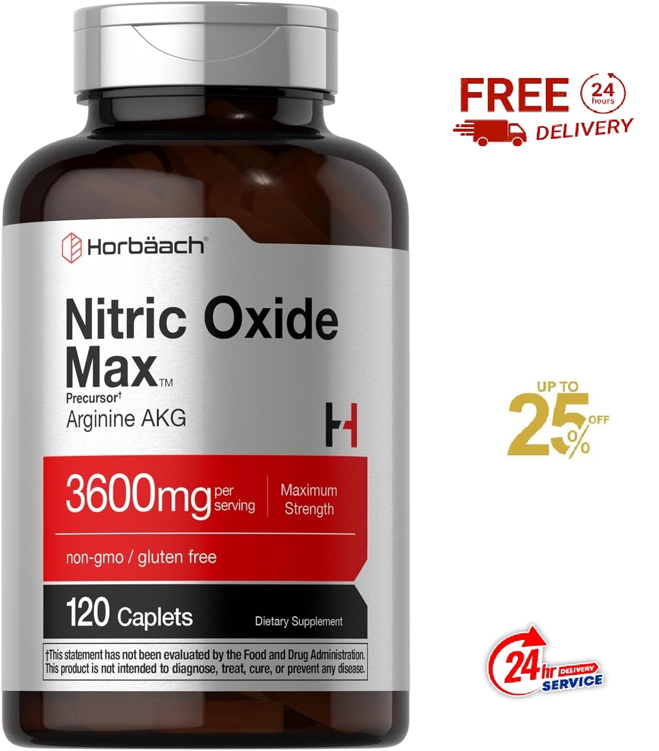 Horbäach Nitric Oxide Max 3600mg | 120 Caplets | with Arginine AAKG for Men…
