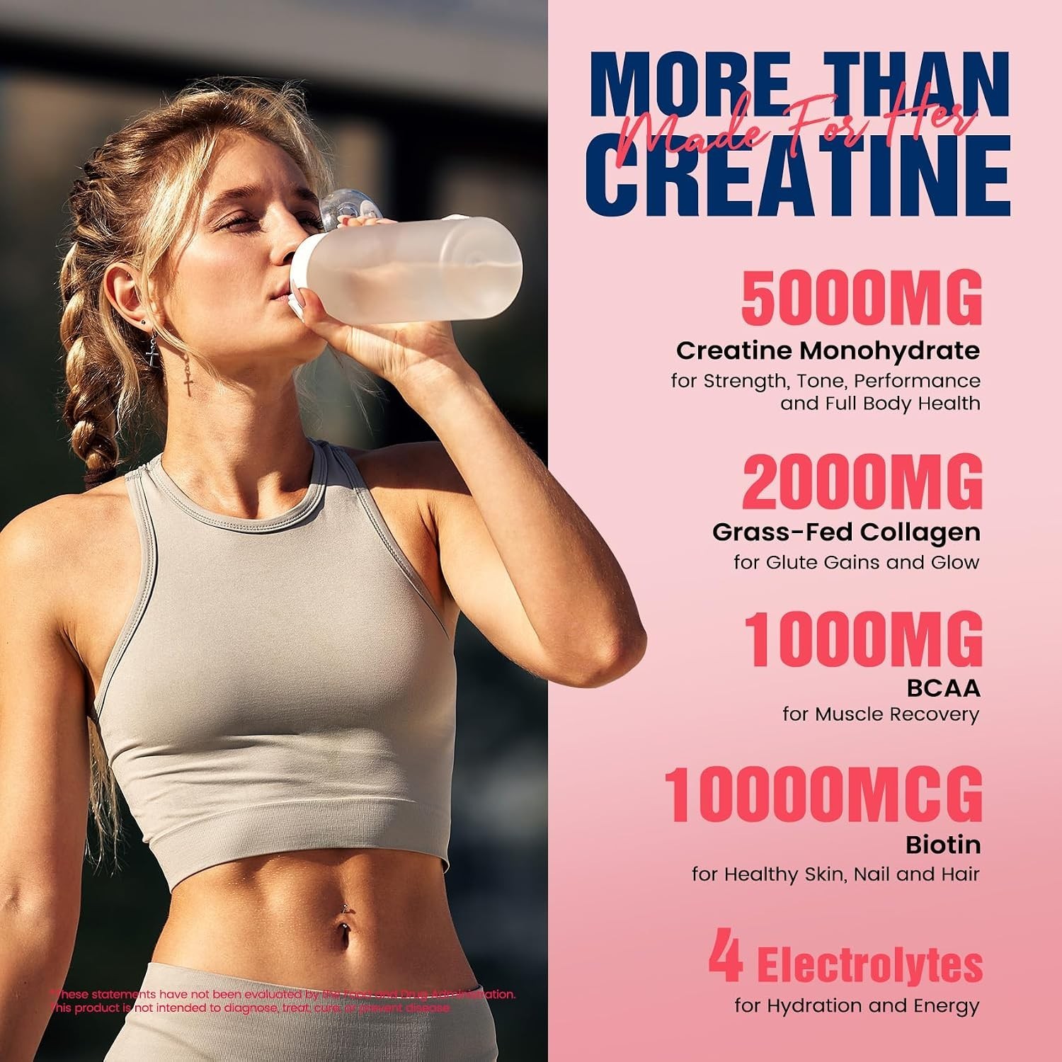 Giotto Creatine for Women Micronized Monohydrate Powder Collagen BCAAs 30 Serve