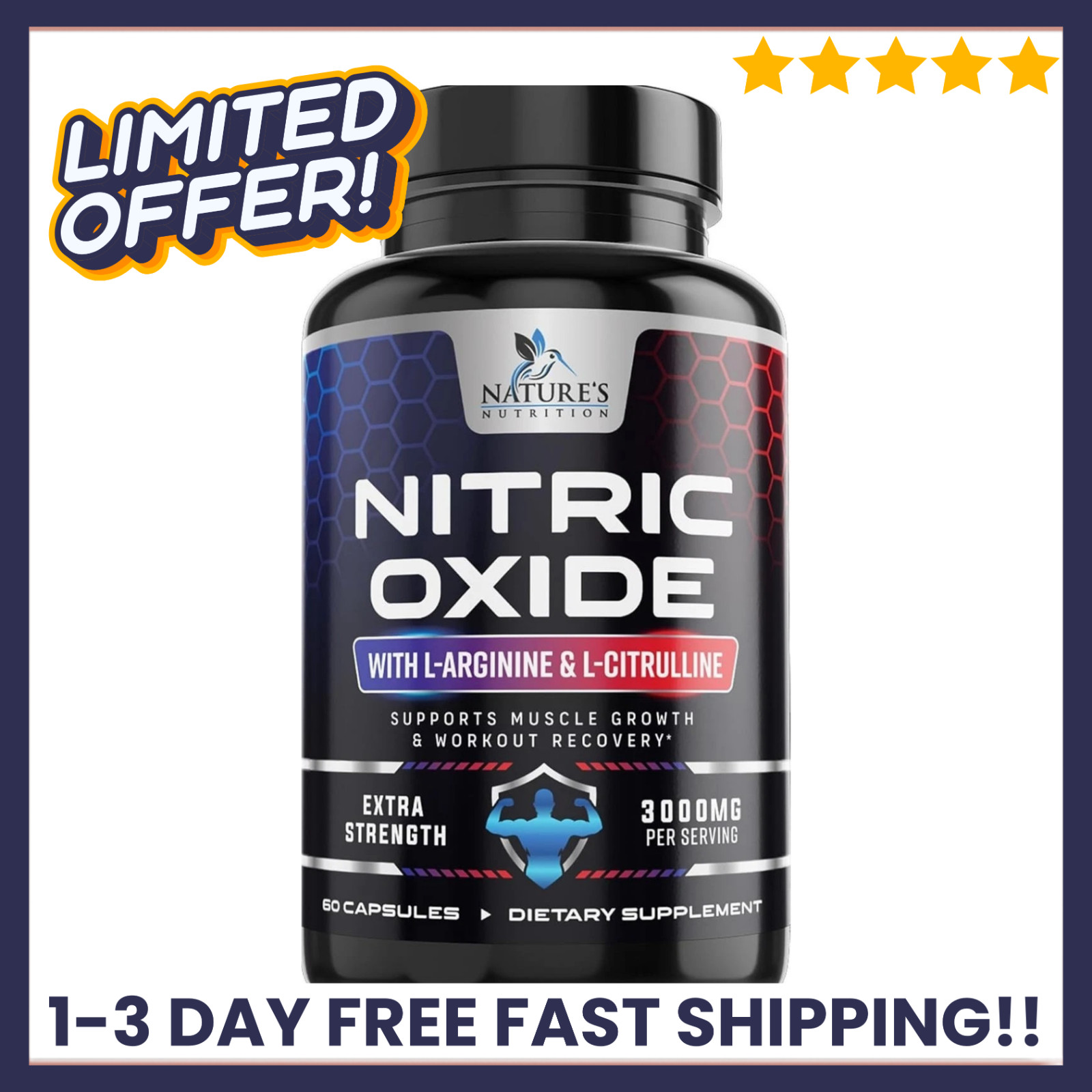 Nitric Oxide Booster Extra Strength 3000mg – L Arginine 3X Strength Nitric Oxide