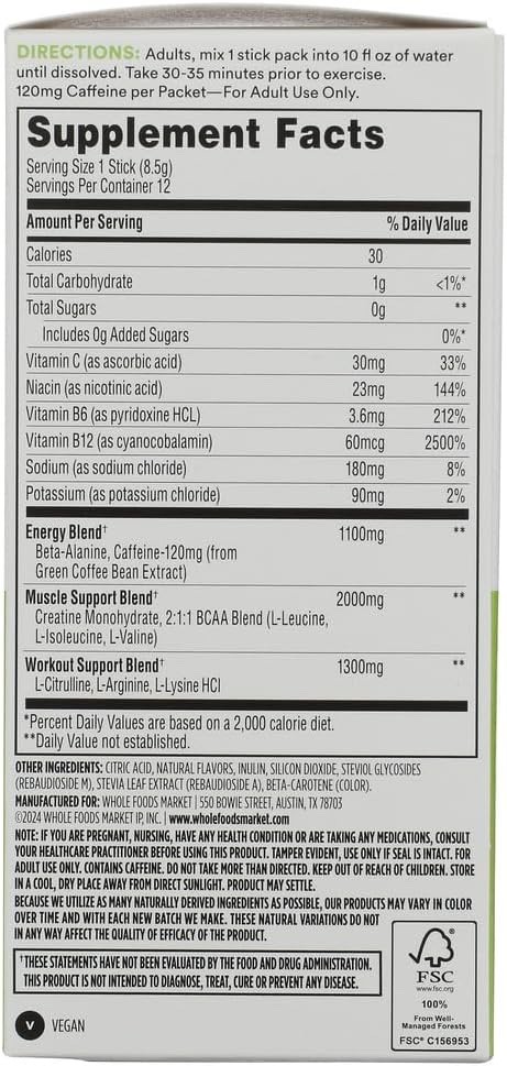 2-Pack 365 Whole Foods Market Pre-Workout Lemon Lime 12 – 0.3 oz Stick BB 08/27