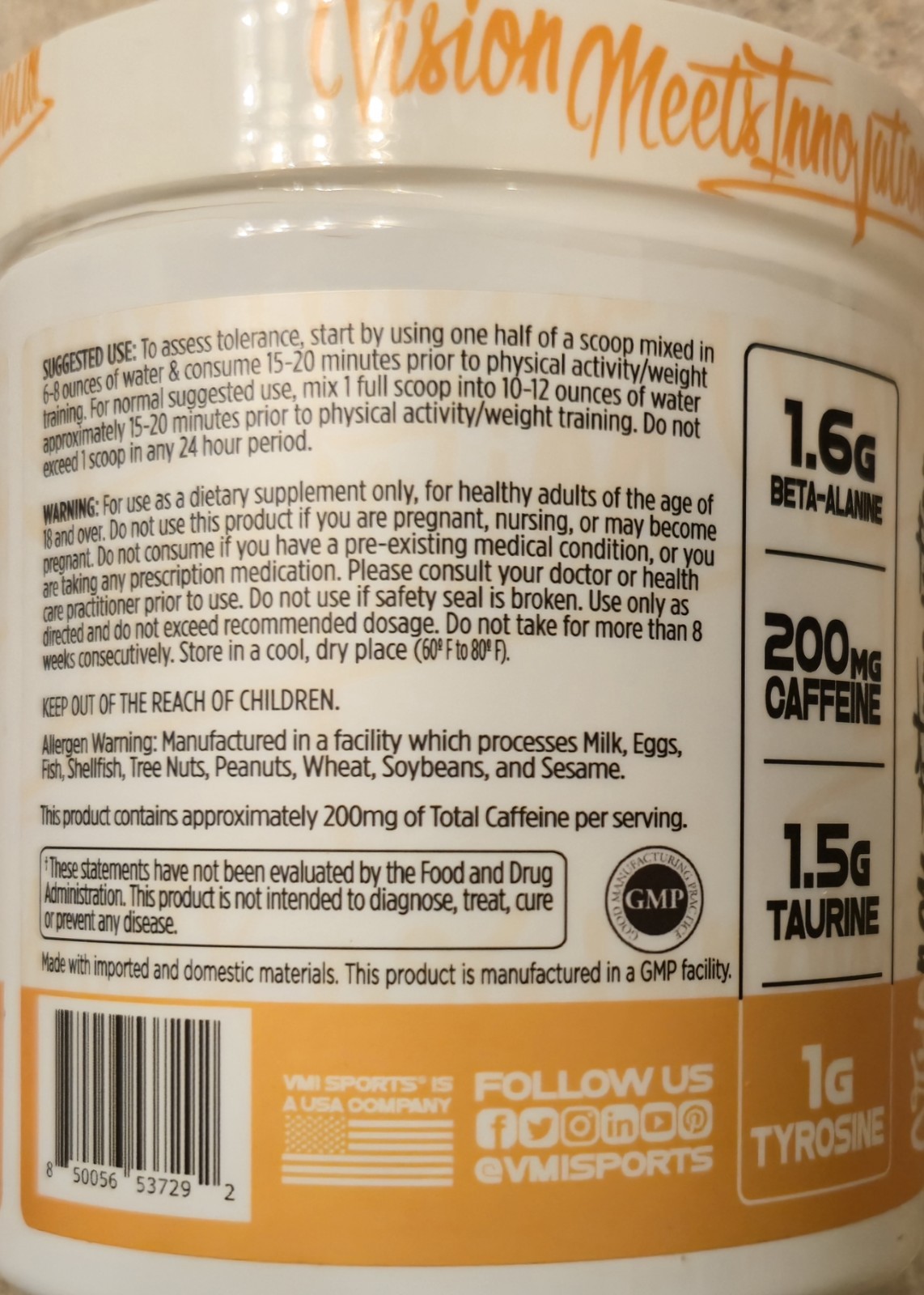 VMI Sports KXR SPORT Preworkout 8oz Size (30 Serv) Peach 🍑 Rings BEST BY 11/26
