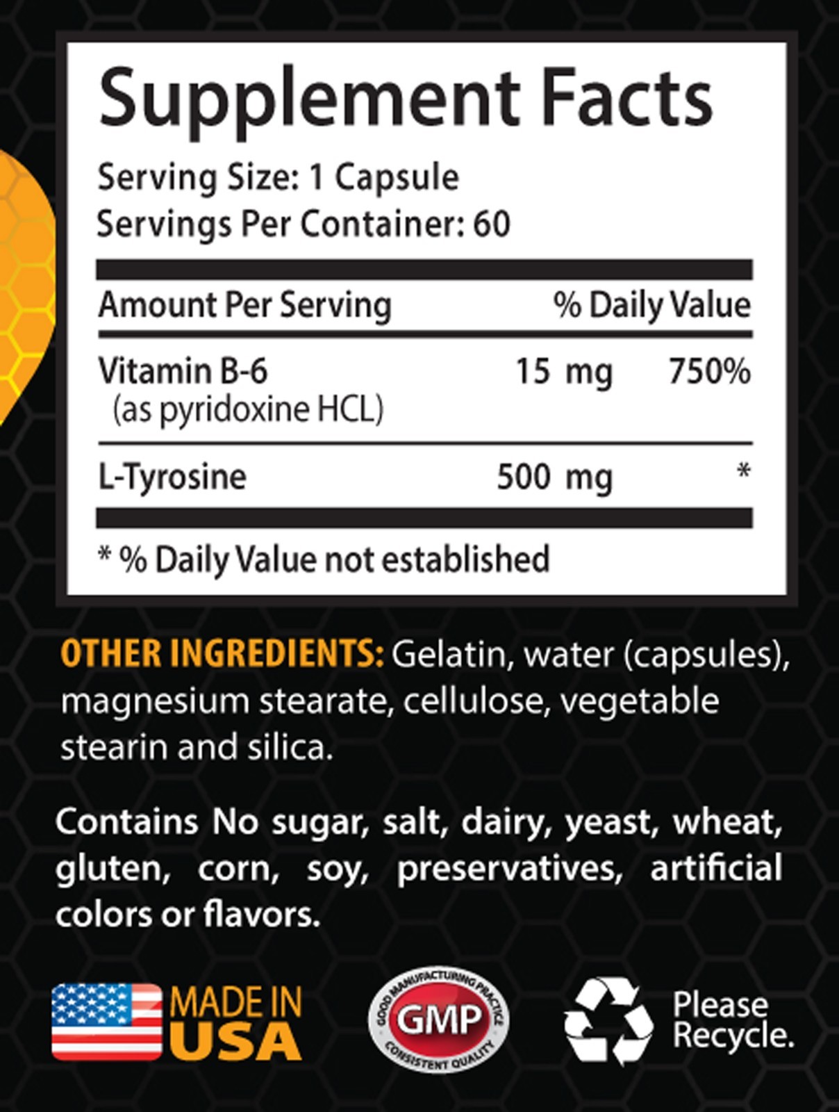 stress relief pills – L-Tyrosine 500mg – anti stress vitamin – 1 Bottle