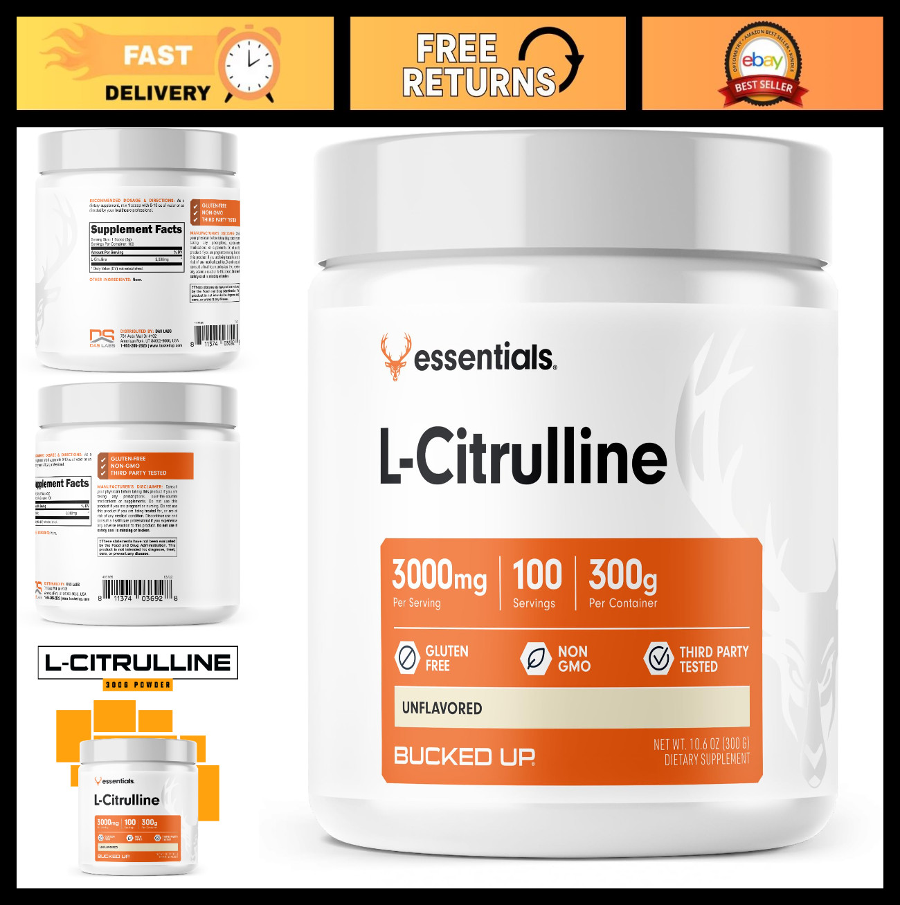 L-Citrulline 3000mg Powder – 100 Servings, Boost Energy & Endurance, Muscle Supp