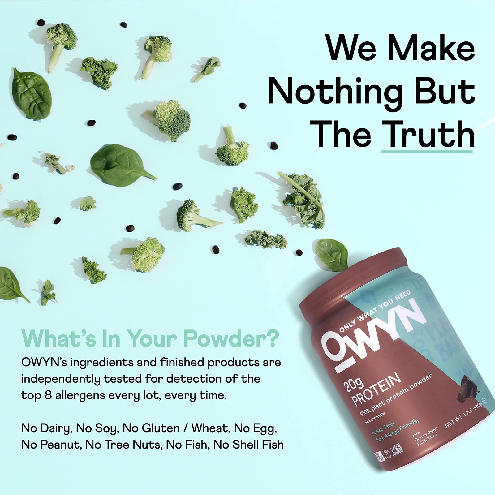 OWYN Only What You Need Plant-Based Protein Powder Dark Chocolate 1.17lbs