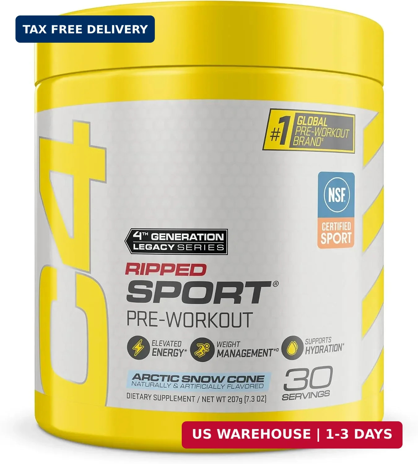 C4 Ripped Sport Pre Workout Powder, 135mg Caffeine, 30 Servings | Arctic snow co