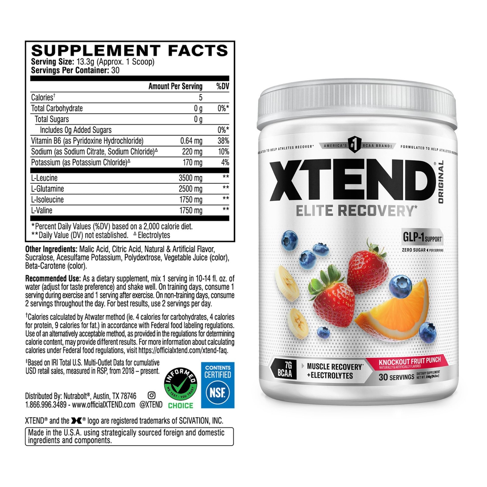 Zero Sugar BCAA Powder – 7g BCAAs, 30 Servings, Muscle Recovery & Energy Boost