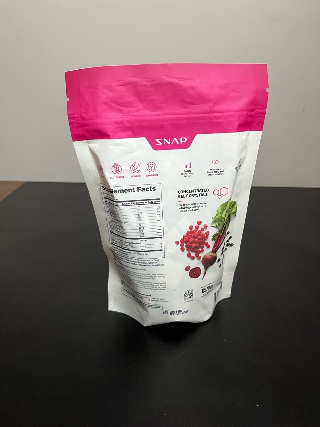 SNAP Supplements Nitric Oxide Beet Soft Chews with CoQ10, Mixed Berry Flavor, 60
