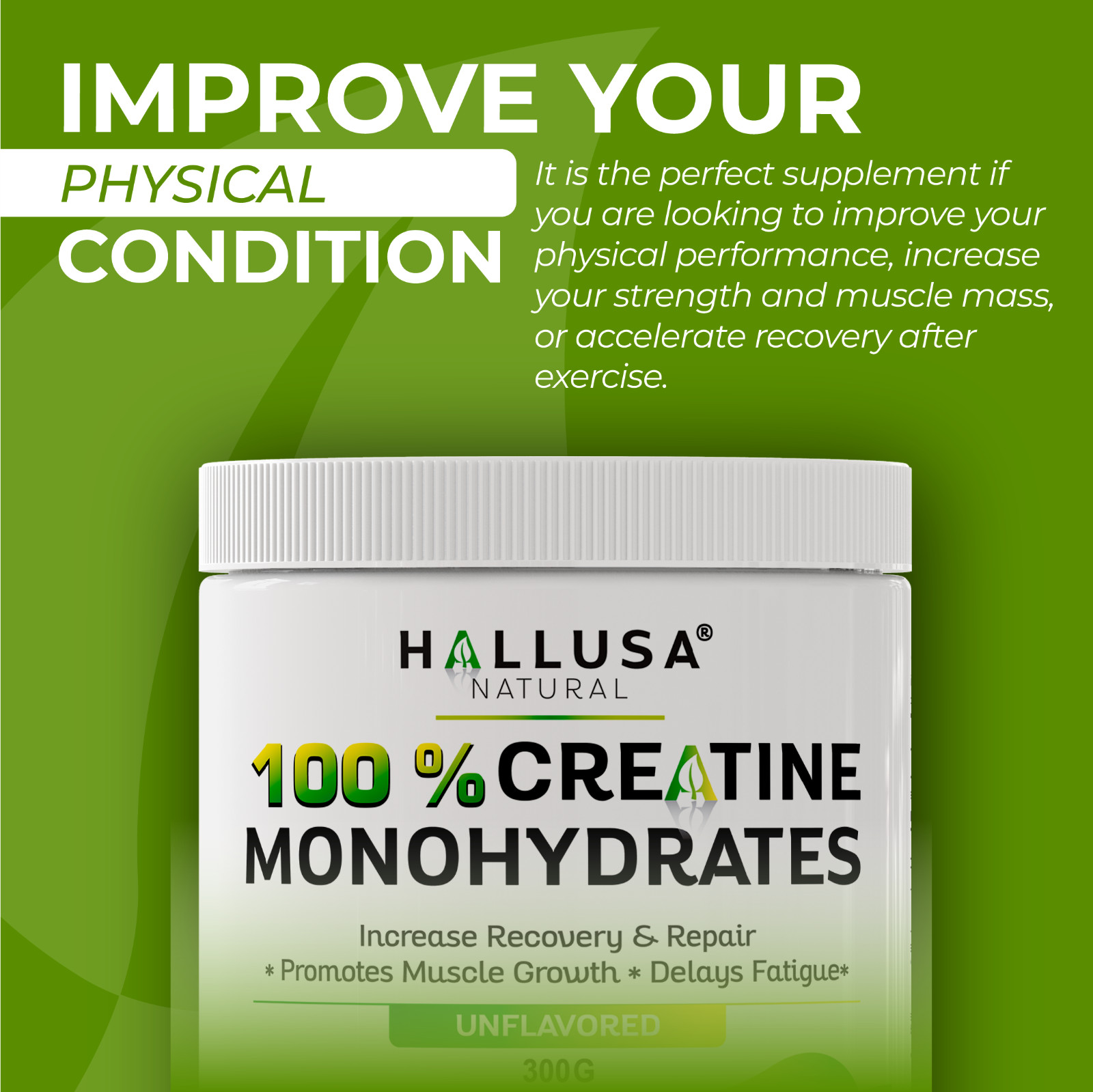 CREATINE Monohydrate Powder – Muscle Build, Strength Improvement – 60 Servings
