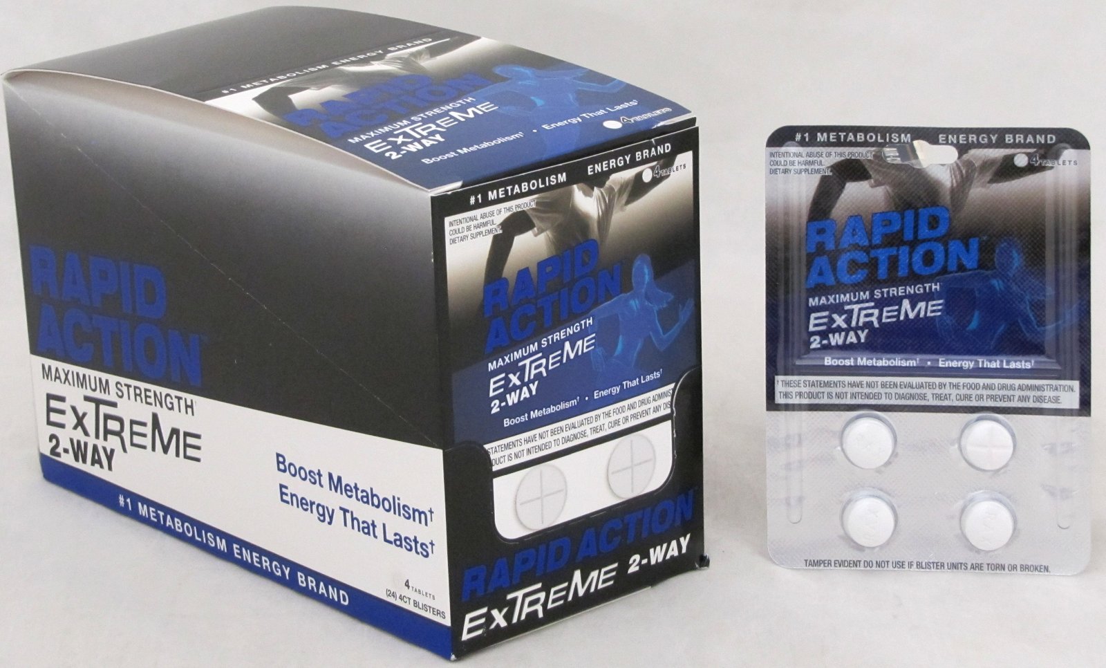 Rapid Action Extreme 2 Way Lasting Energy Boost Metabolism 24 Packs 96 Pills Max