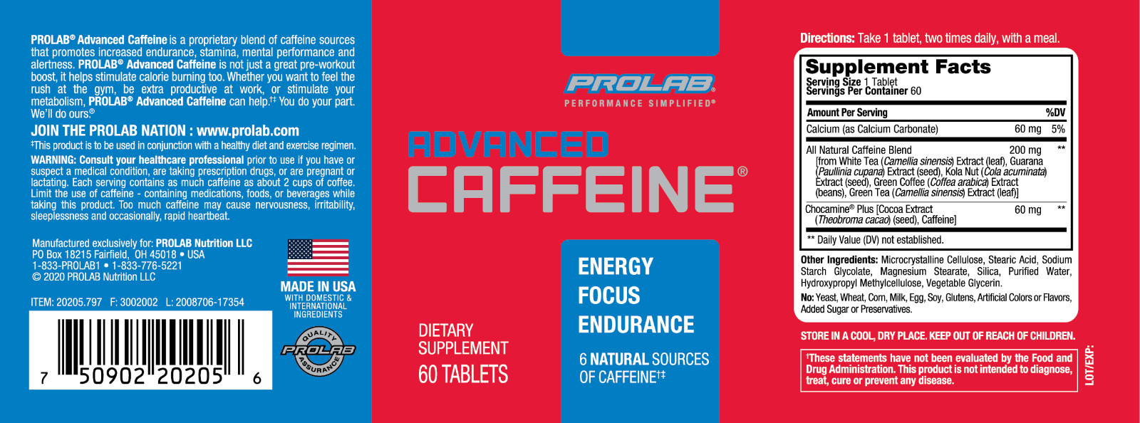 Prolab Nutrition Advanced Caffeine 320mg – 60 Tablets