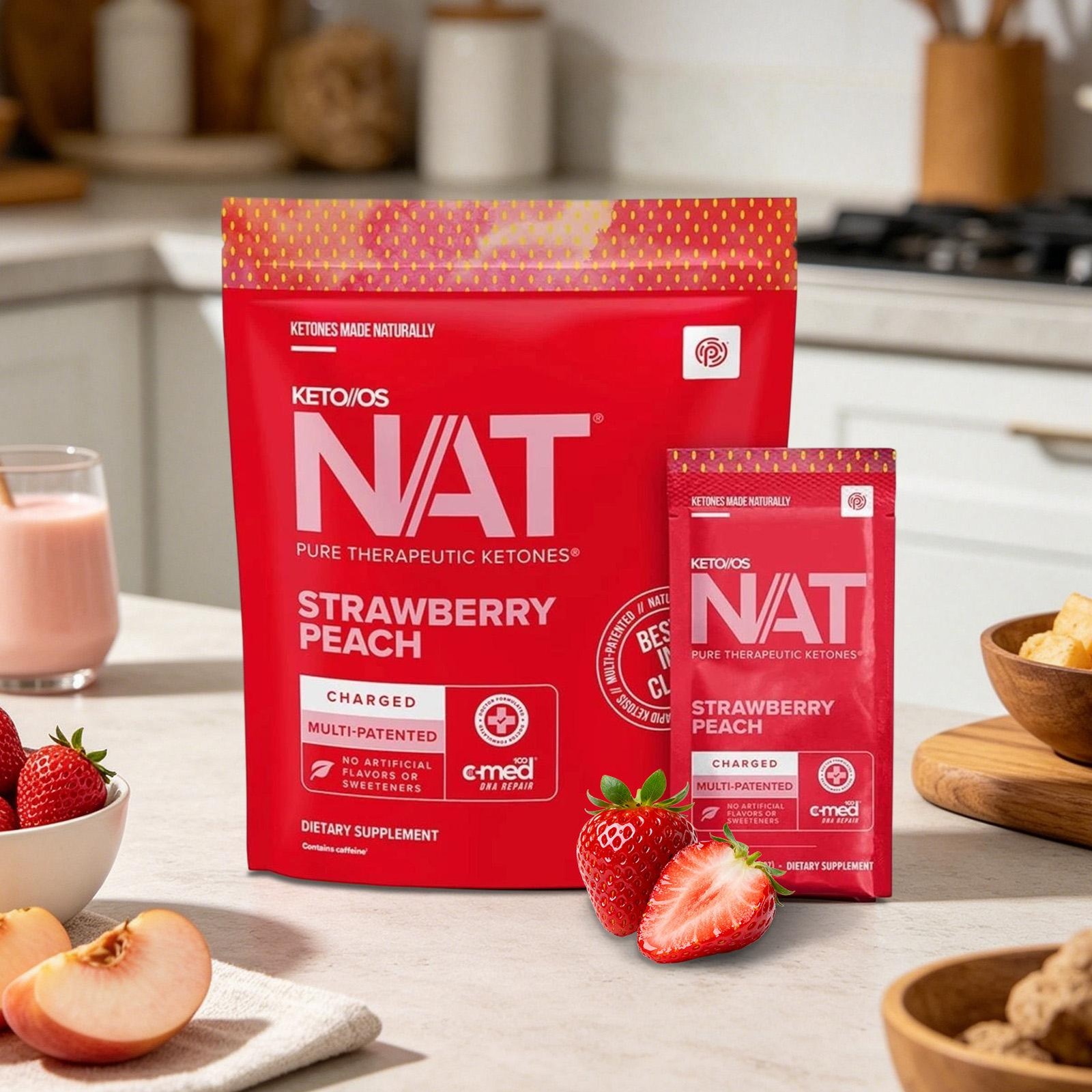 Pruvit Keto OS NAT Strawberry Peach Charged Ketones 20 Packs