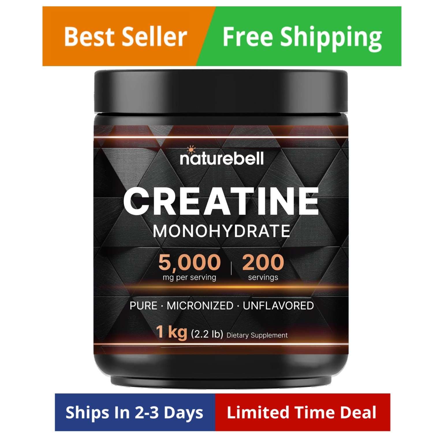 Creatine Monohydrate Powder 1,000g, 5,000mg Per Serving, 200 Servings 2.2 lb …