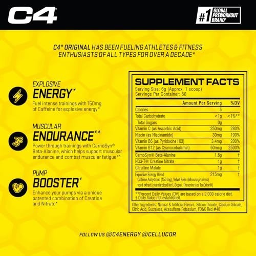 Original Pre Workout Powder 60 Servings Fruit Punch 150mg Caffeine