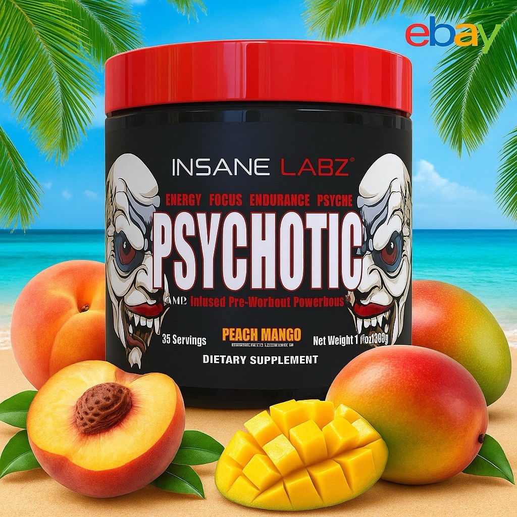 INSANE LABZ PSYCH-O-TIC Peach Mango Powerhouse Energy Focus Endurance 35 Serving
