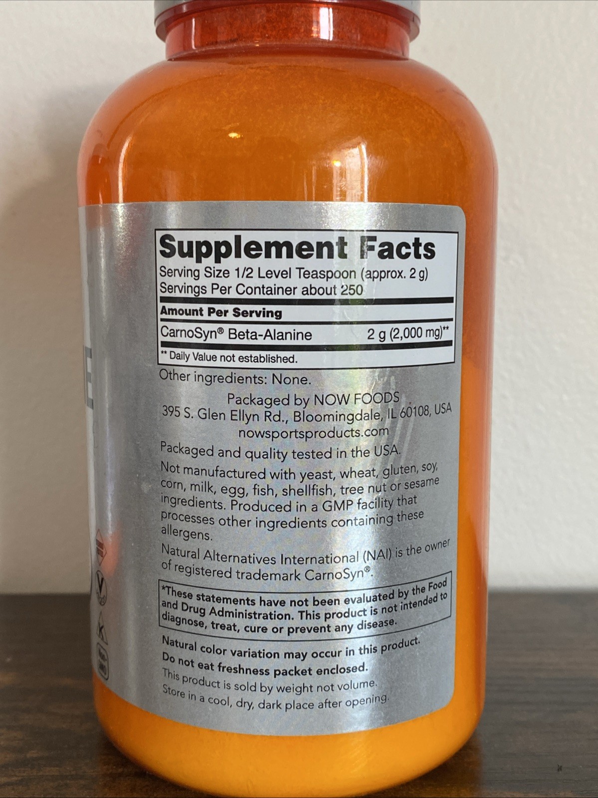 Now Foods Sports Beta-Alanine Powder 500 g (17.6 oz.), Qty. 2