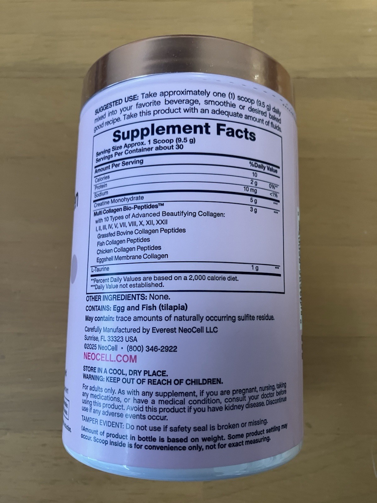 NeoCell Creatine+ Multi Collagen Bio-Peptides 30 serv. Unflavored Powder 10 oz.