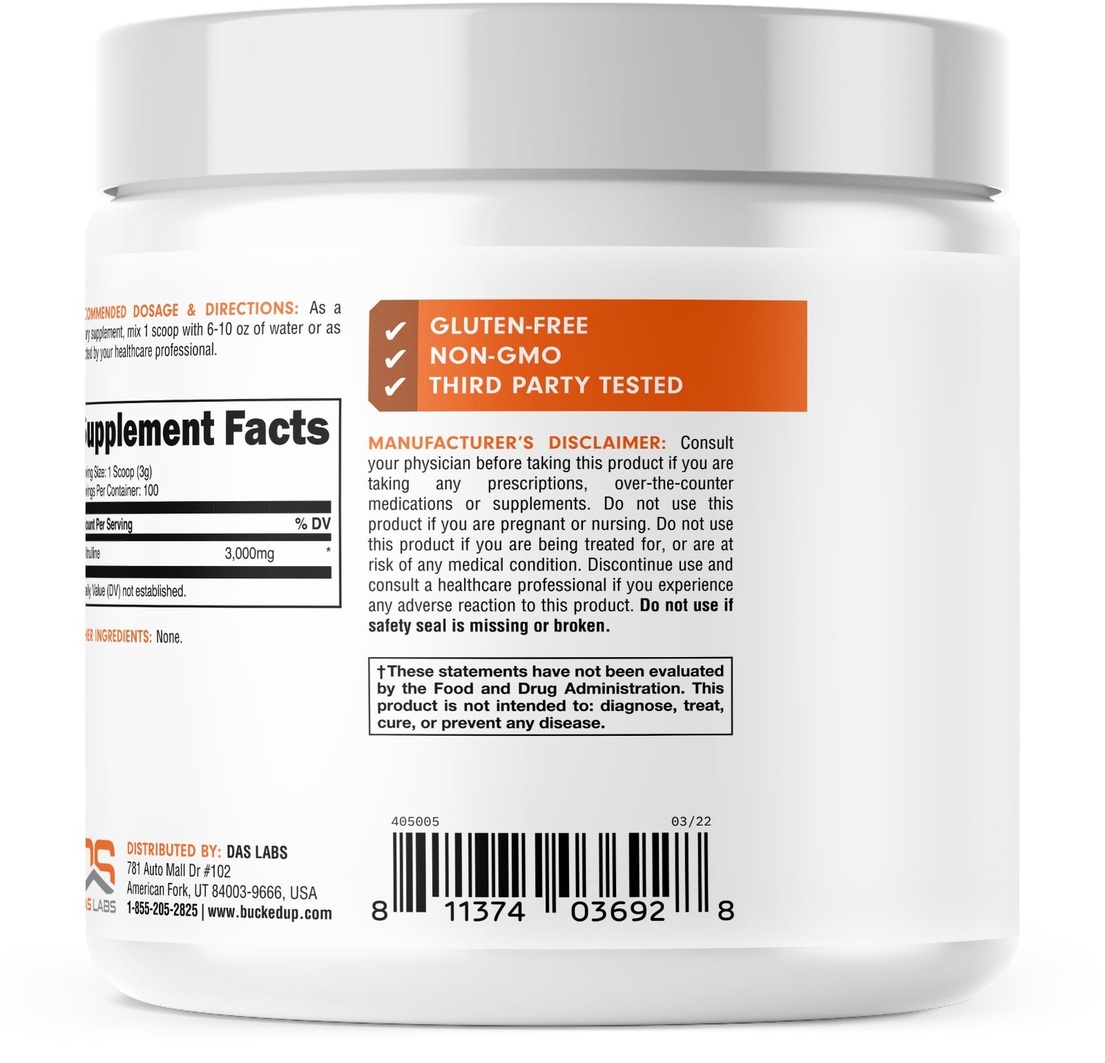 L-Citrulline 3000mg Powder – 100 Servings, Boost Energy & Endurance, Muscle Supp
