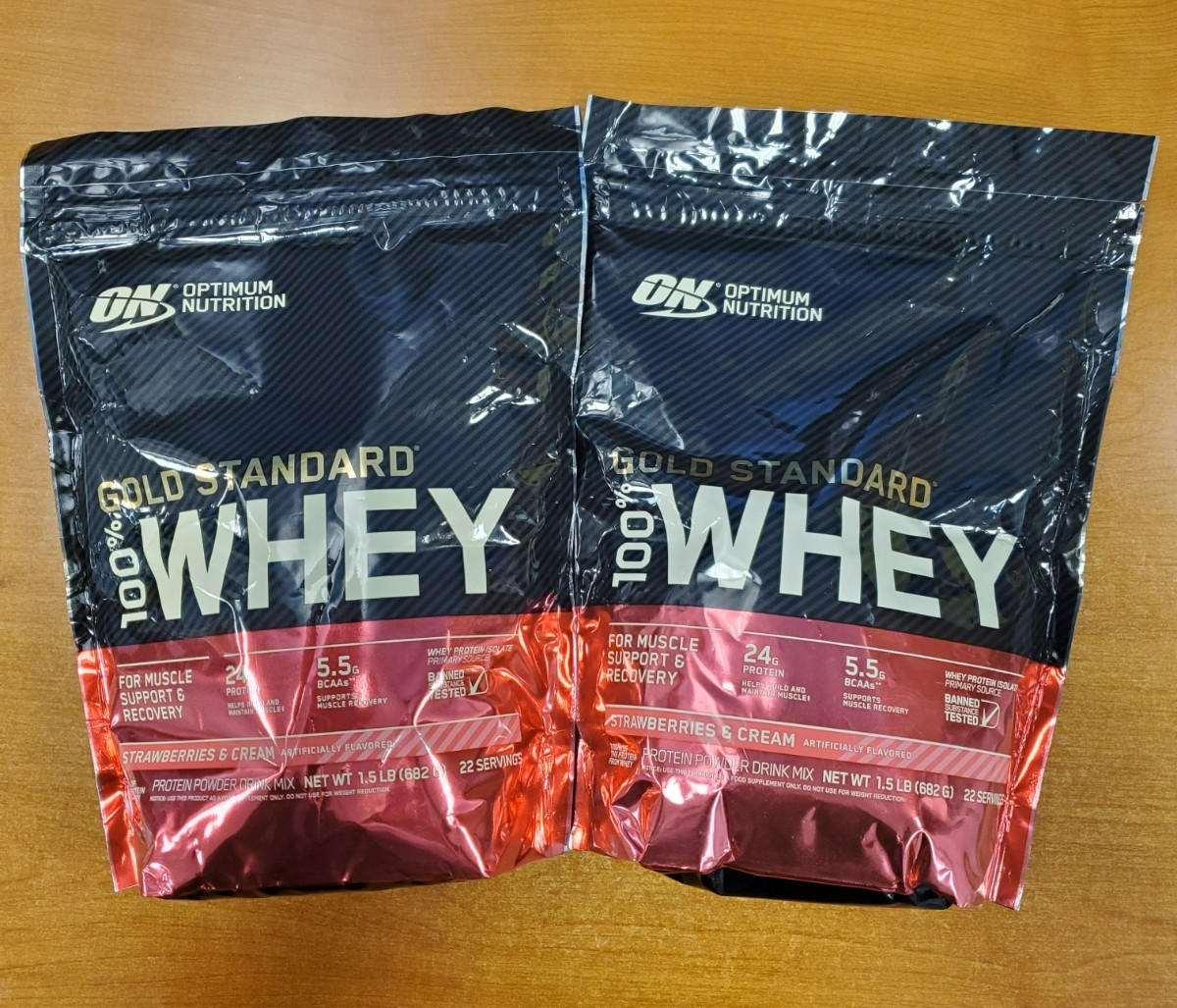 2 Pk: ON Whey Protein Powder Strawberries & Cream 1.5 lb. ea. Exp 8/31/26 R3P3