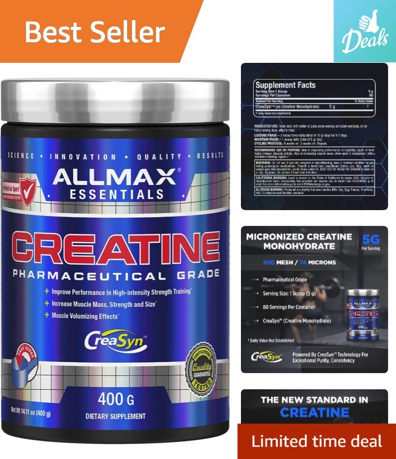 Pure Micronized Creatine Monohydrate Powder – Unflavored Supplement, 400g