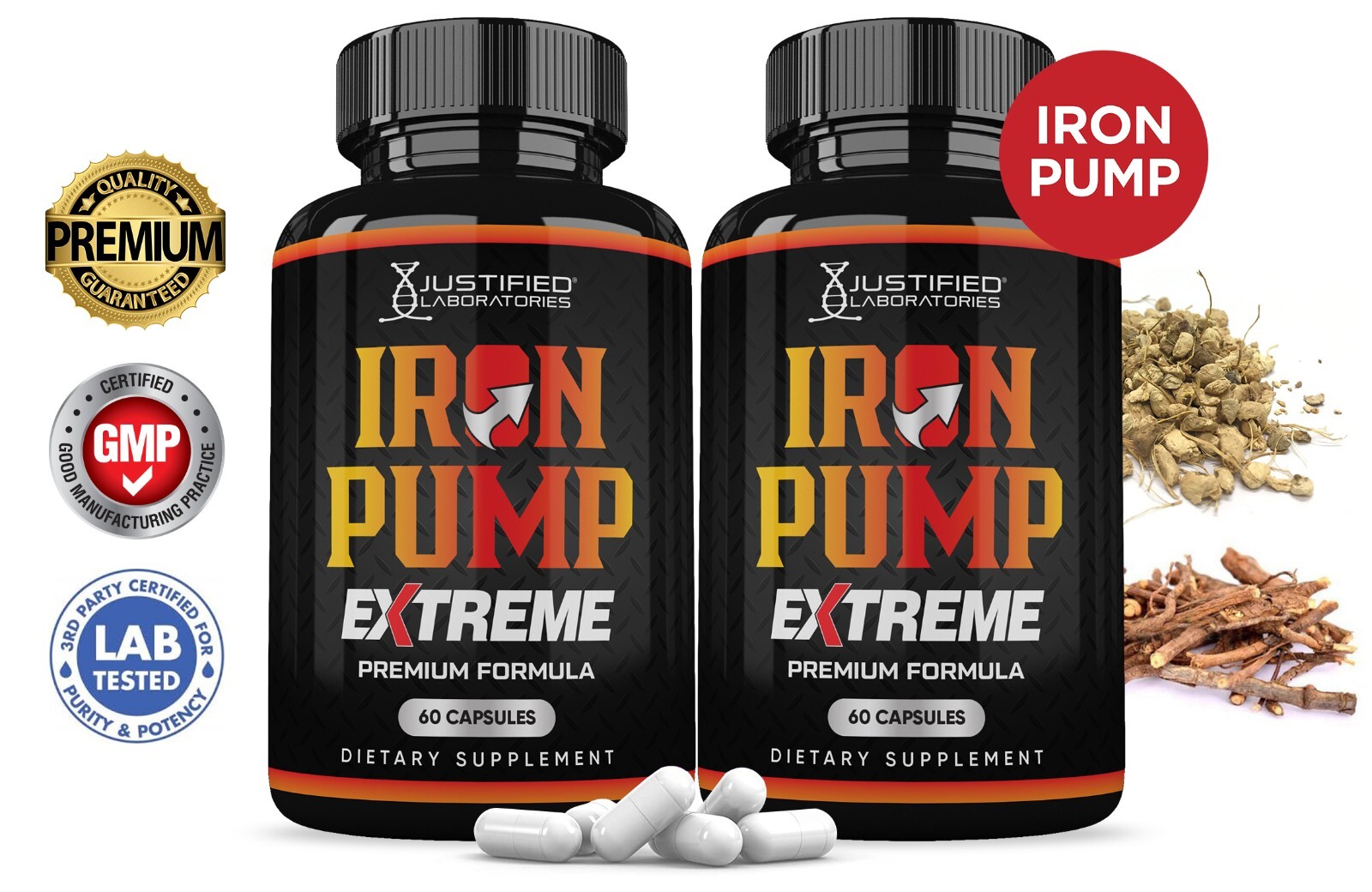 Iron Pump for Men Extreme 1600 Premium Formula Pills Vitamin Supplement 2 Pack