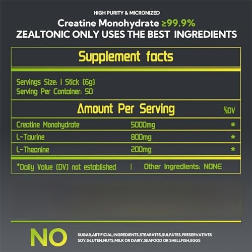 Creatine Monohydrate 5000mg Powder 50 Servings Stick Packs Strength
