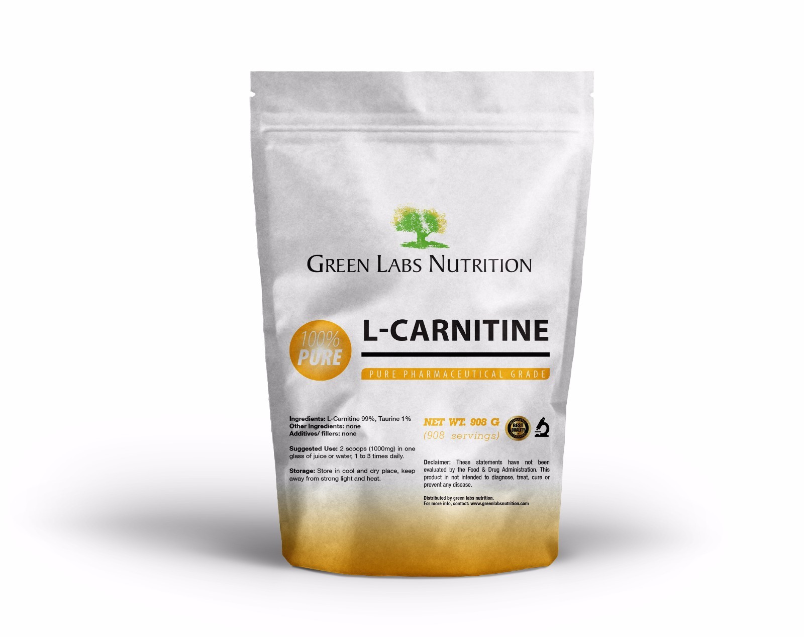 L-Carnitine free form pure powder 908g Weight Loss Endurance