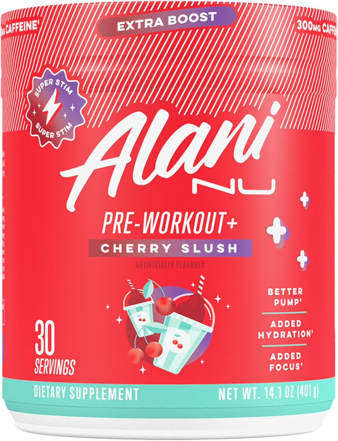 Pre-Workout+ Powder, Rocket Pop, 30 Servings, 300Mg Caffeine