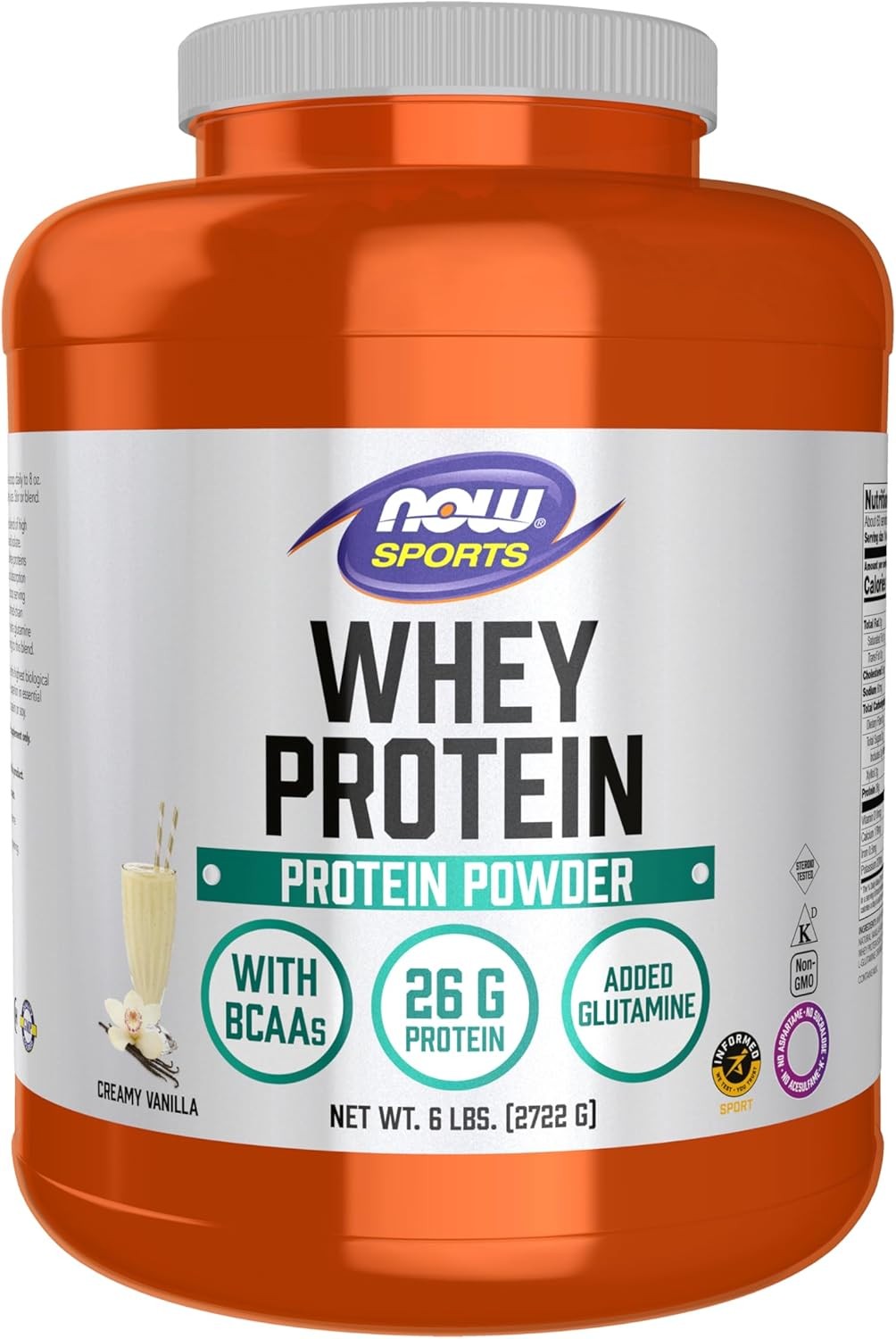 NOW Sports Nutrition, Whey Protein, 26 g With BCAAs, Creamy Vanilla 6 Pound