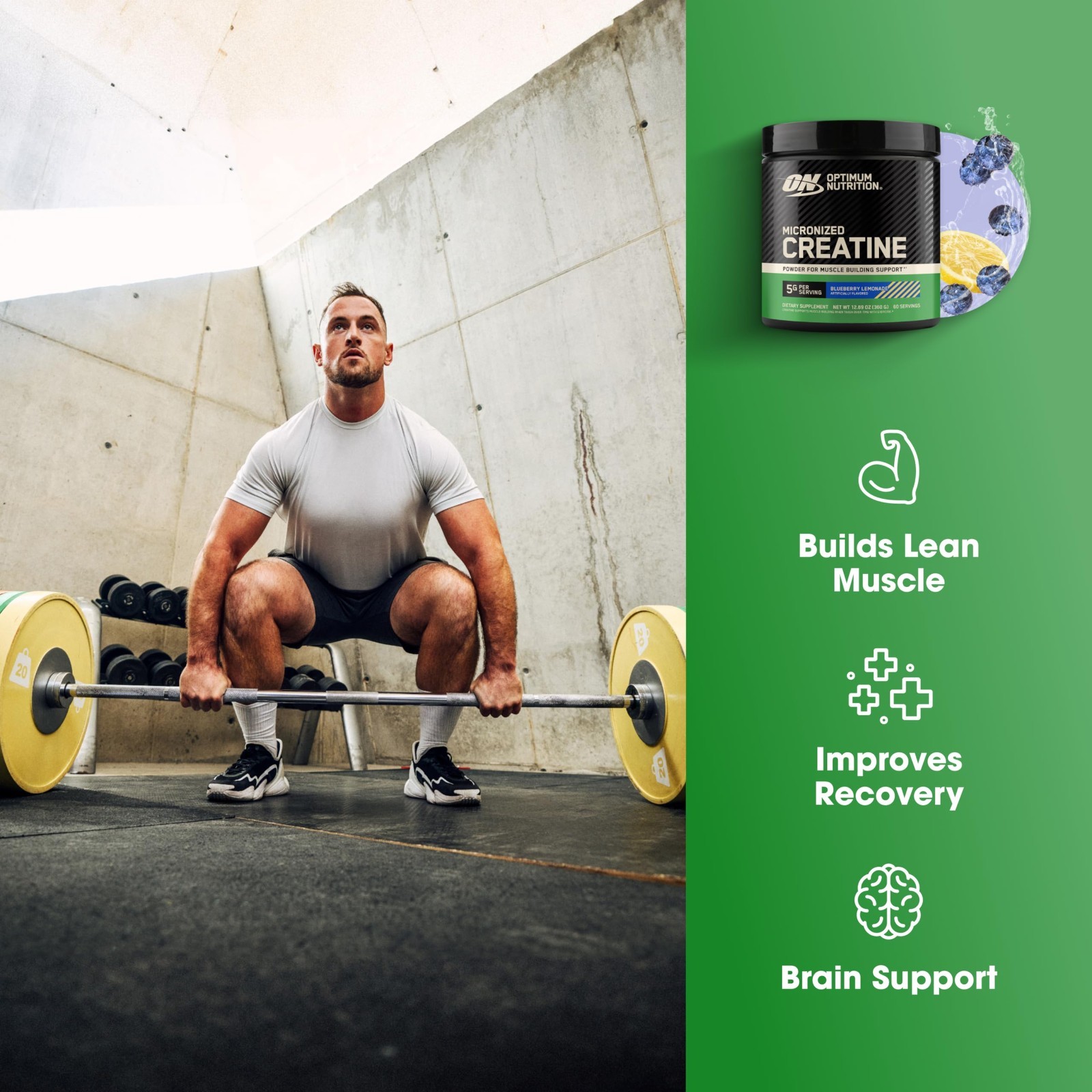 Micronized Creatine Monohydrate Powder, 5g per Serving, Strength & Recovery, 60