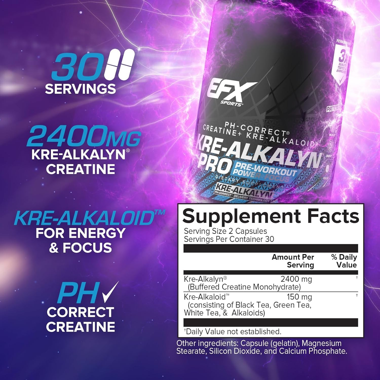 EFX Sports Kre-Alkalyn Pro | pH Correct Creatine 60 Count (Pack of 1)