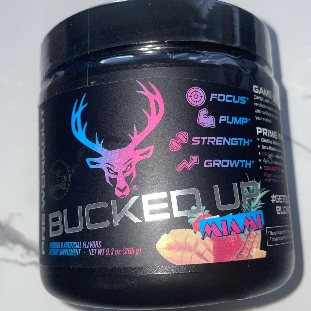 Bucked Up Pre-Workout Powder Supplement, 9.3 oz,25 Servings Miami Flavor 12/2027