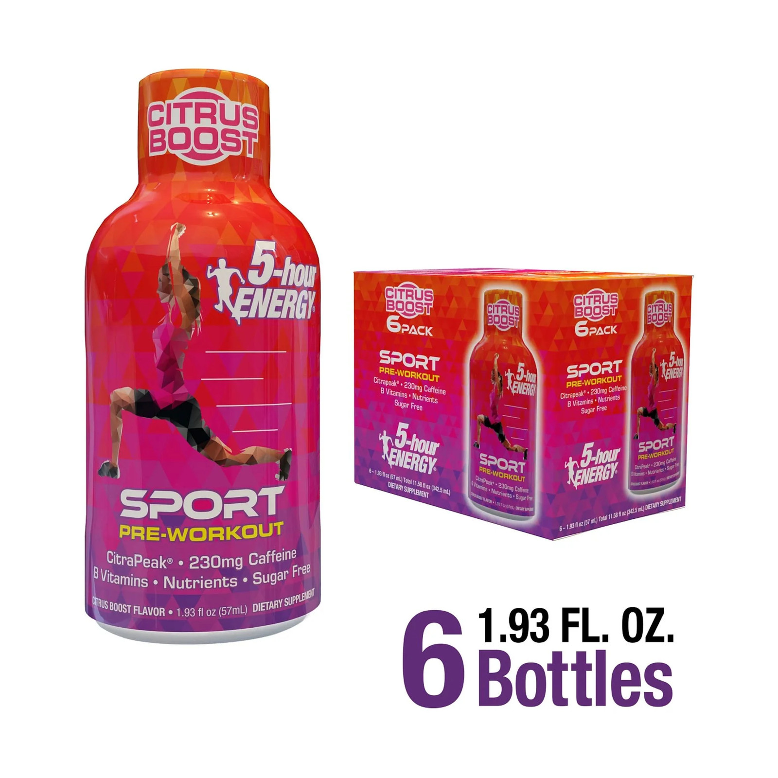 Pre-Workout Shot, Sport Citrus Boost Flavor, 6 Count