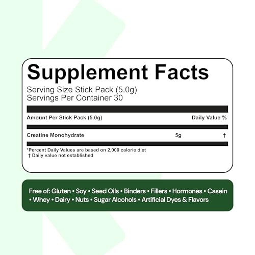 Creatine Monohydrate Powder 30 Packs Unflavored Vegan Sugar Free