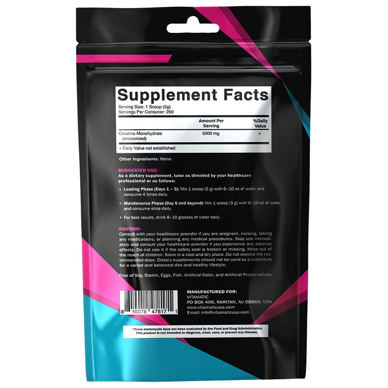 Vitamatic Creatine Monohydrate Powder – 5000 mg Per Serving, 1 kg