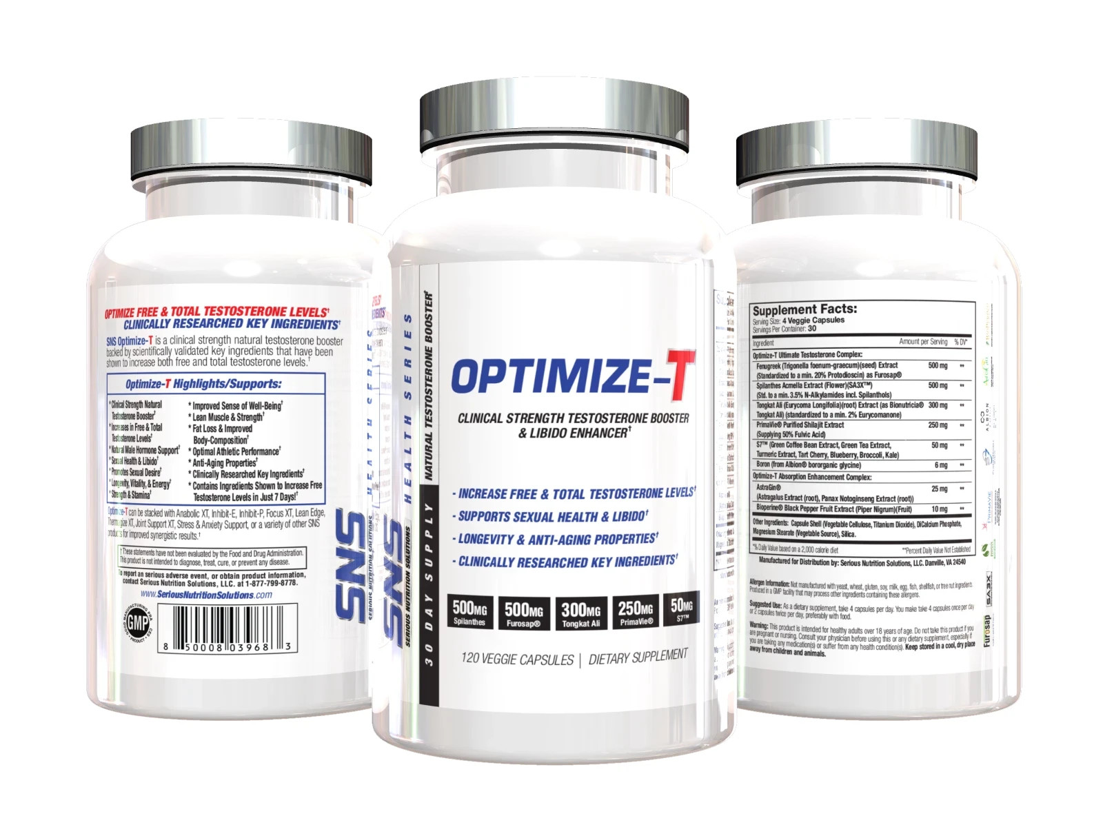 SNS Optimize-T Hardcore Natural Testosterone Booster Sex Drive 120 Capsules New