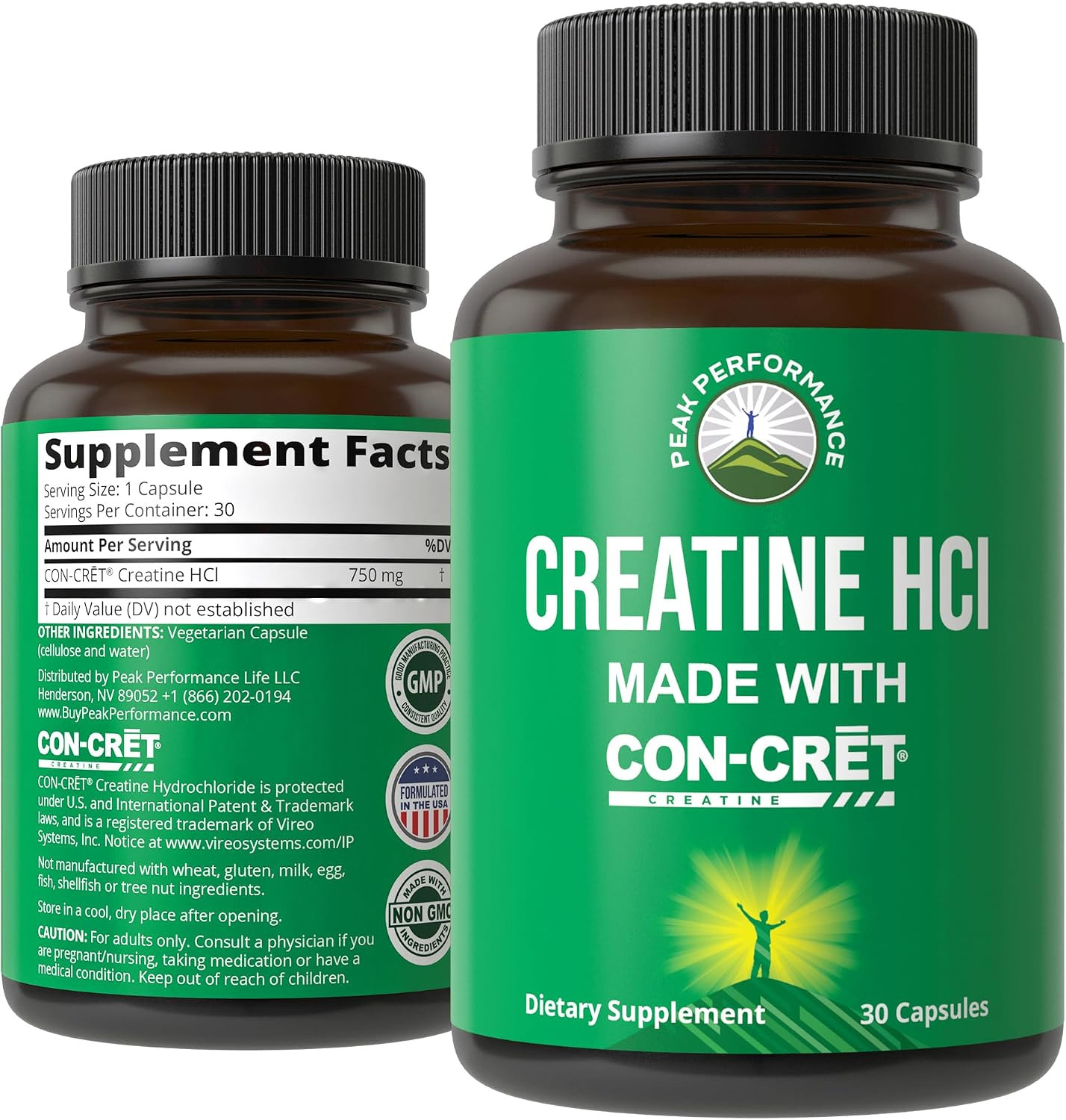 Creatine Hcl Capsules Made with CON-CRET | Creatine Hydrochloride 38X More Solub