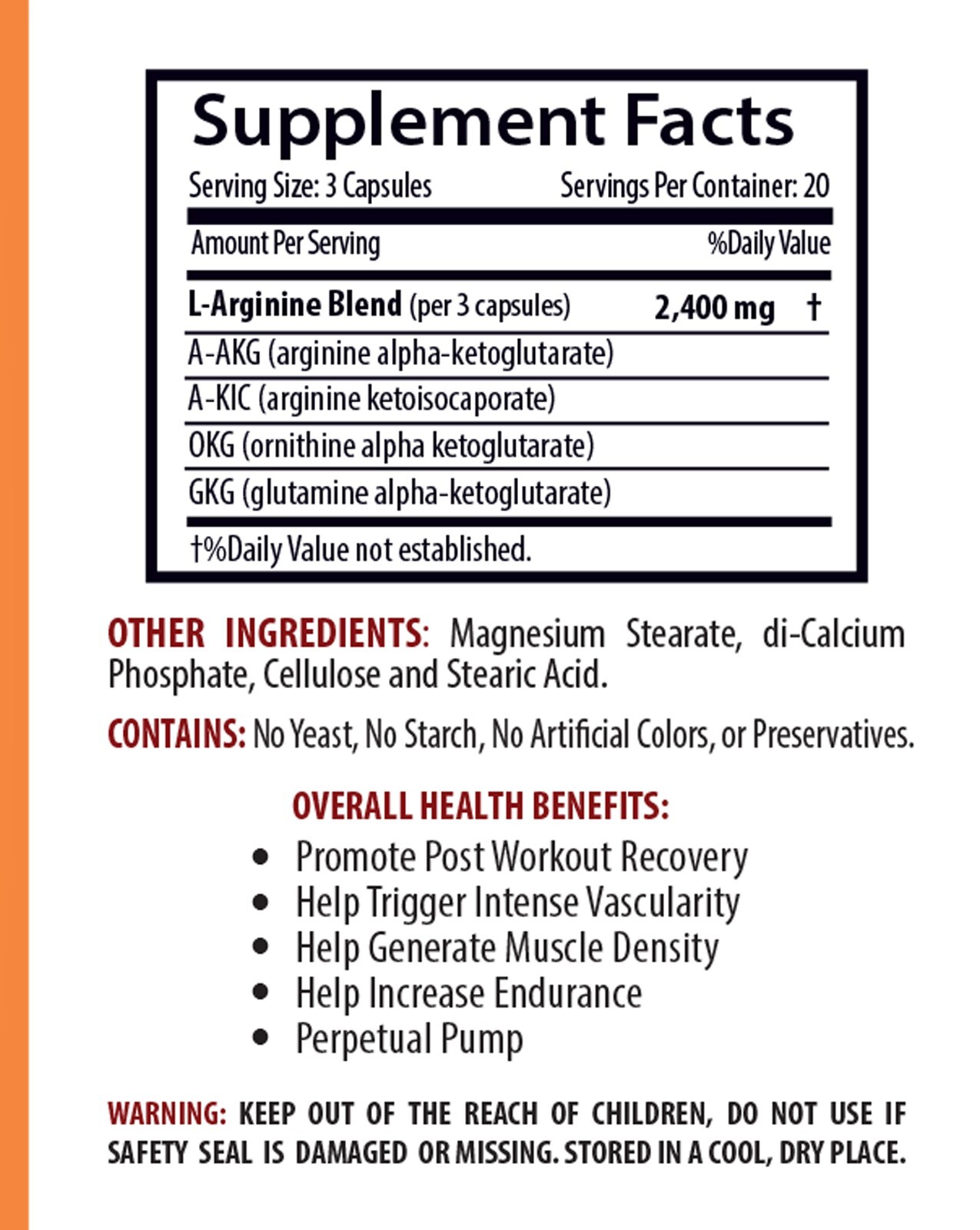 Nitric Oxide 2400mg Power – L-Arginine Blend – Muscle Building – 2 Bot 120 Caps
