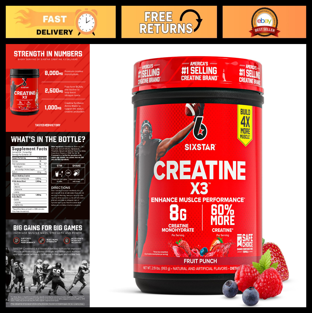 Flavored Creatine Monohydrate Powder – 30 Servings, Muscle Building & Performanc