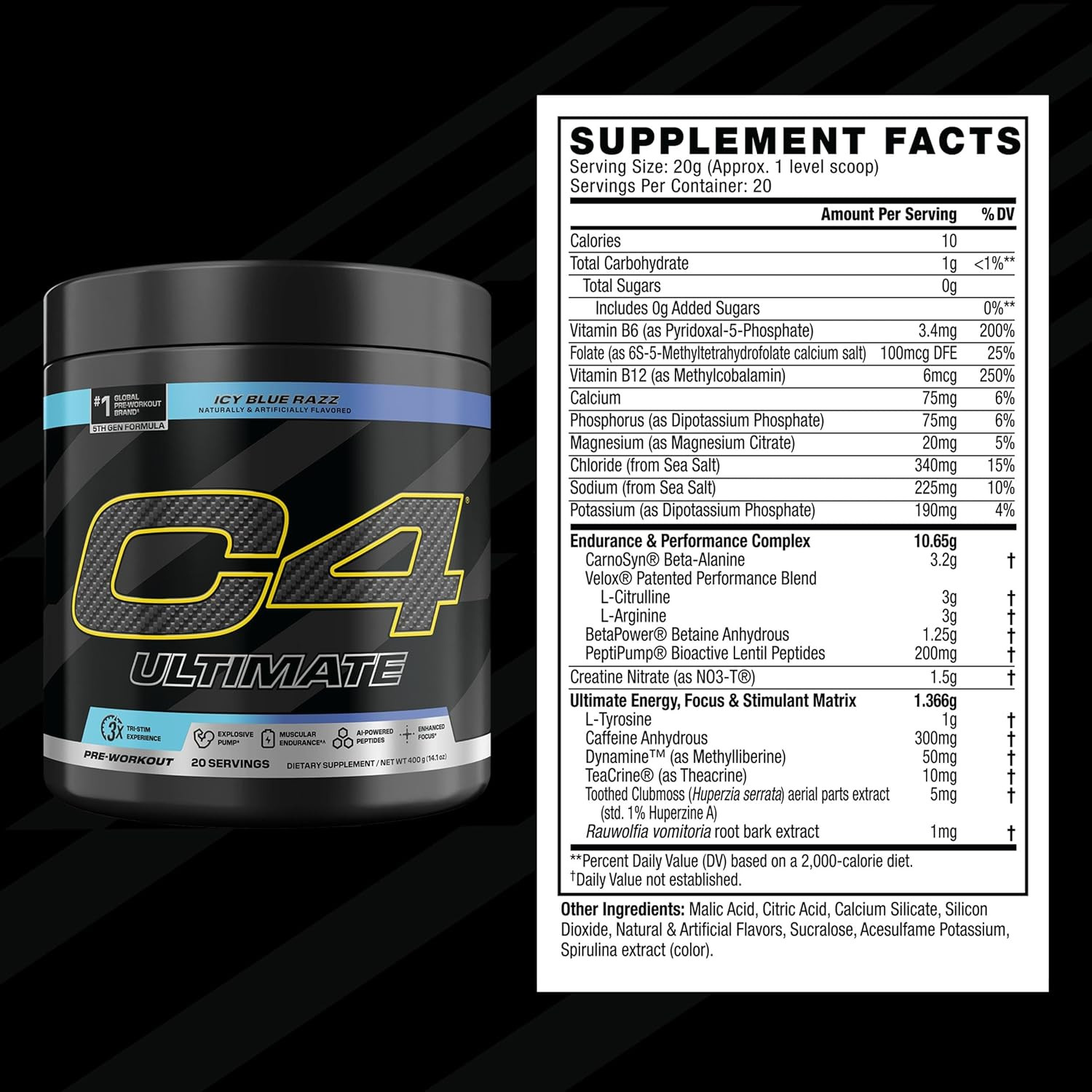 Ultimate Pre Workout Powder ICY Blue Razz – Sugar Free Preworkout Energy Supplem