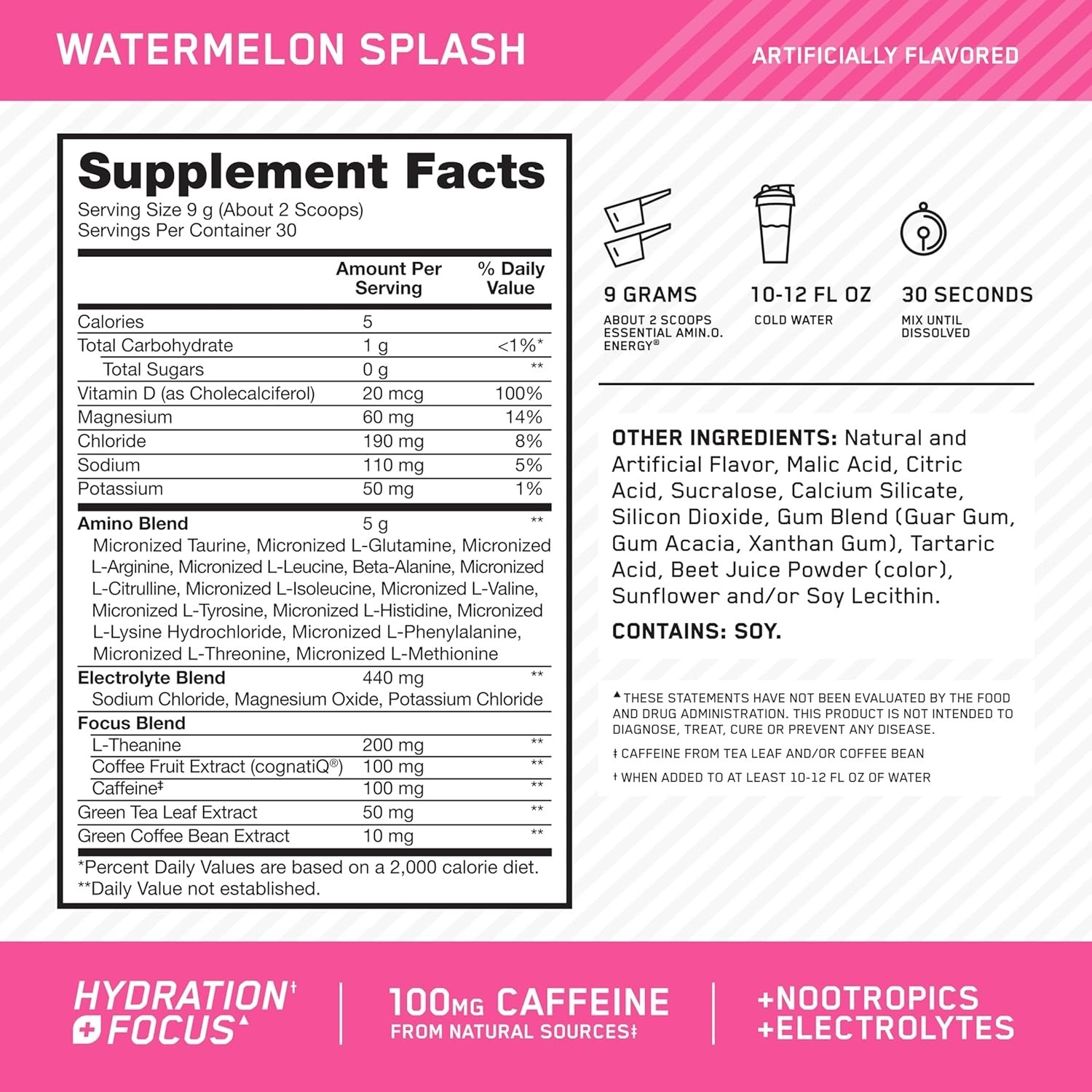 Amino Energy + Electrolytes Powder, Watermelon, 30 Servings#/`
