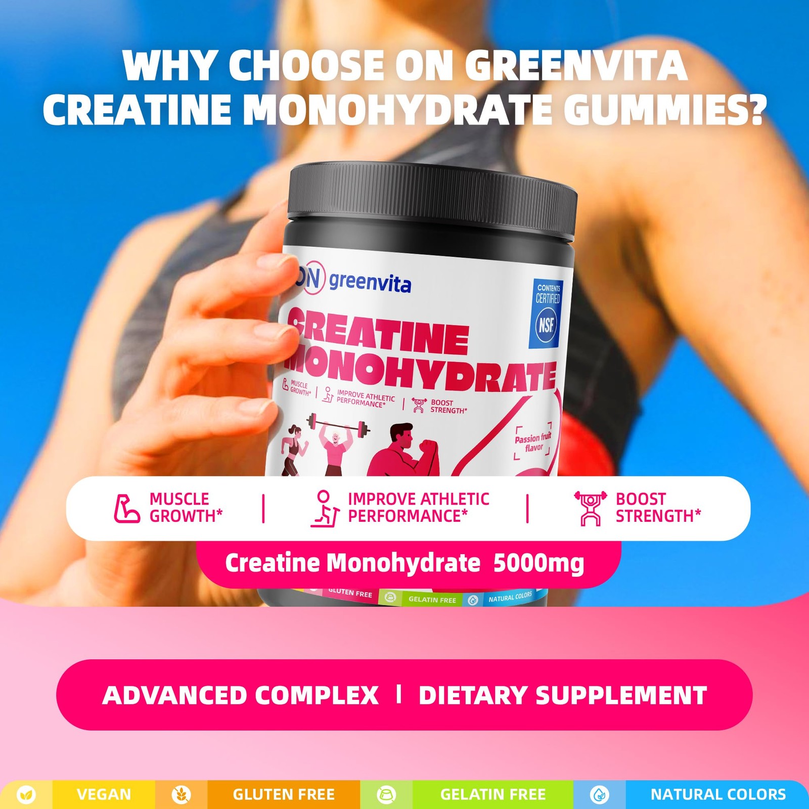 Creatine Monohydrate Gummies, NSF Certified Creatine Gummy, 5g Dose for Men &…