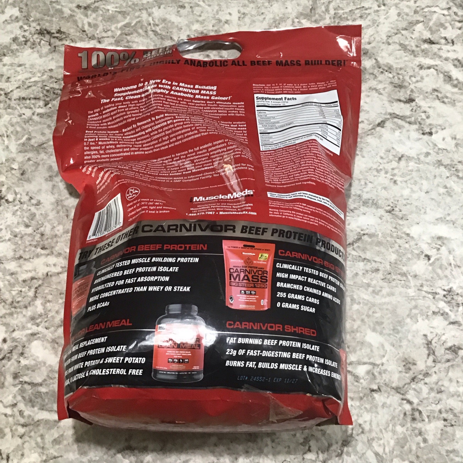 MuscleMeds Carnivor Mass Anabolic Beef Protein Gainer, Vanilla Caramel, 10 lb