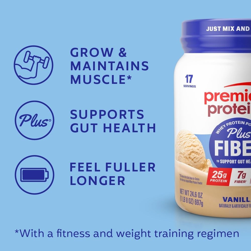 Premier Protein Powder Plus Fiber Vanilla 25G Protein 7G Fiber To Support Gut