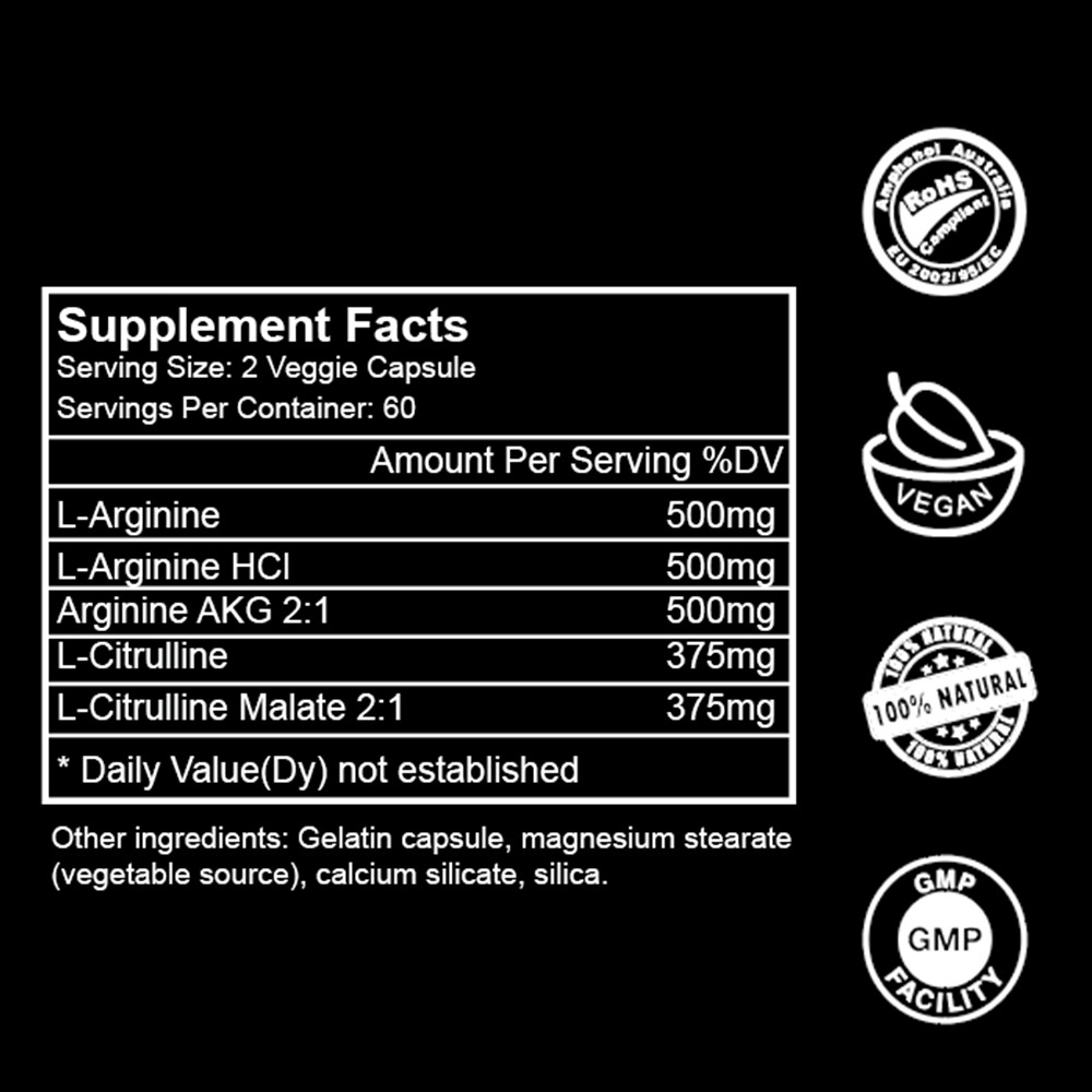 60 Nitric Oxide Booster Supplement w/ L-Arginine Premium Workout Muscle Capsule