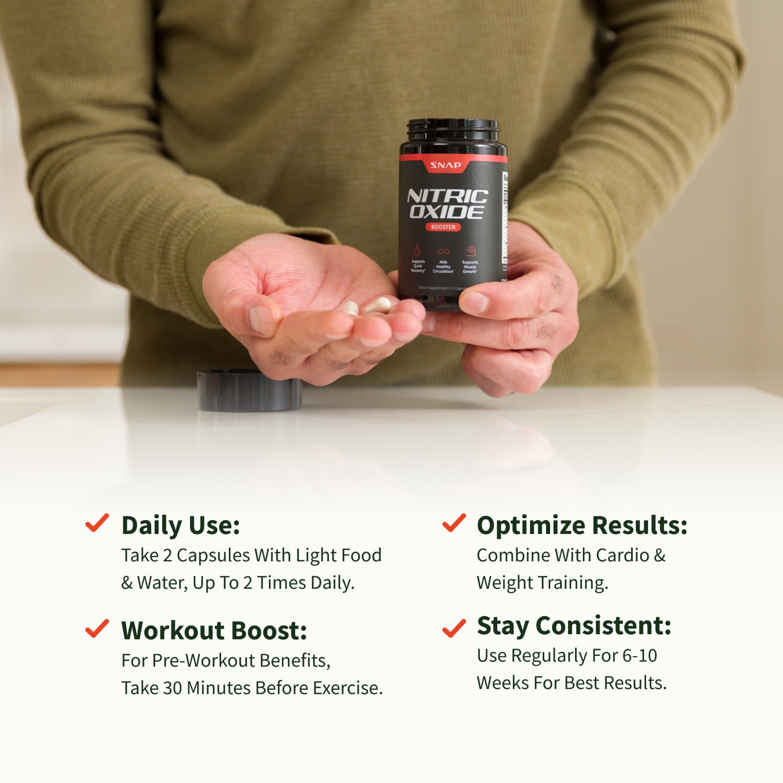 SNAP Nitric Oxide Booster 1500mg L-Arginine L-Citrulline Clean Label Certified