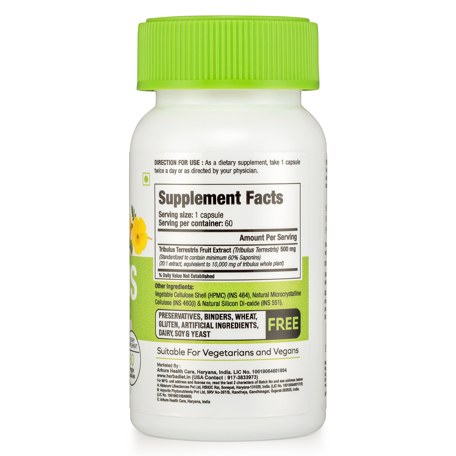 Tribulus Terrestris 60 Capsules – Saponins Testosterone Booster for Performance