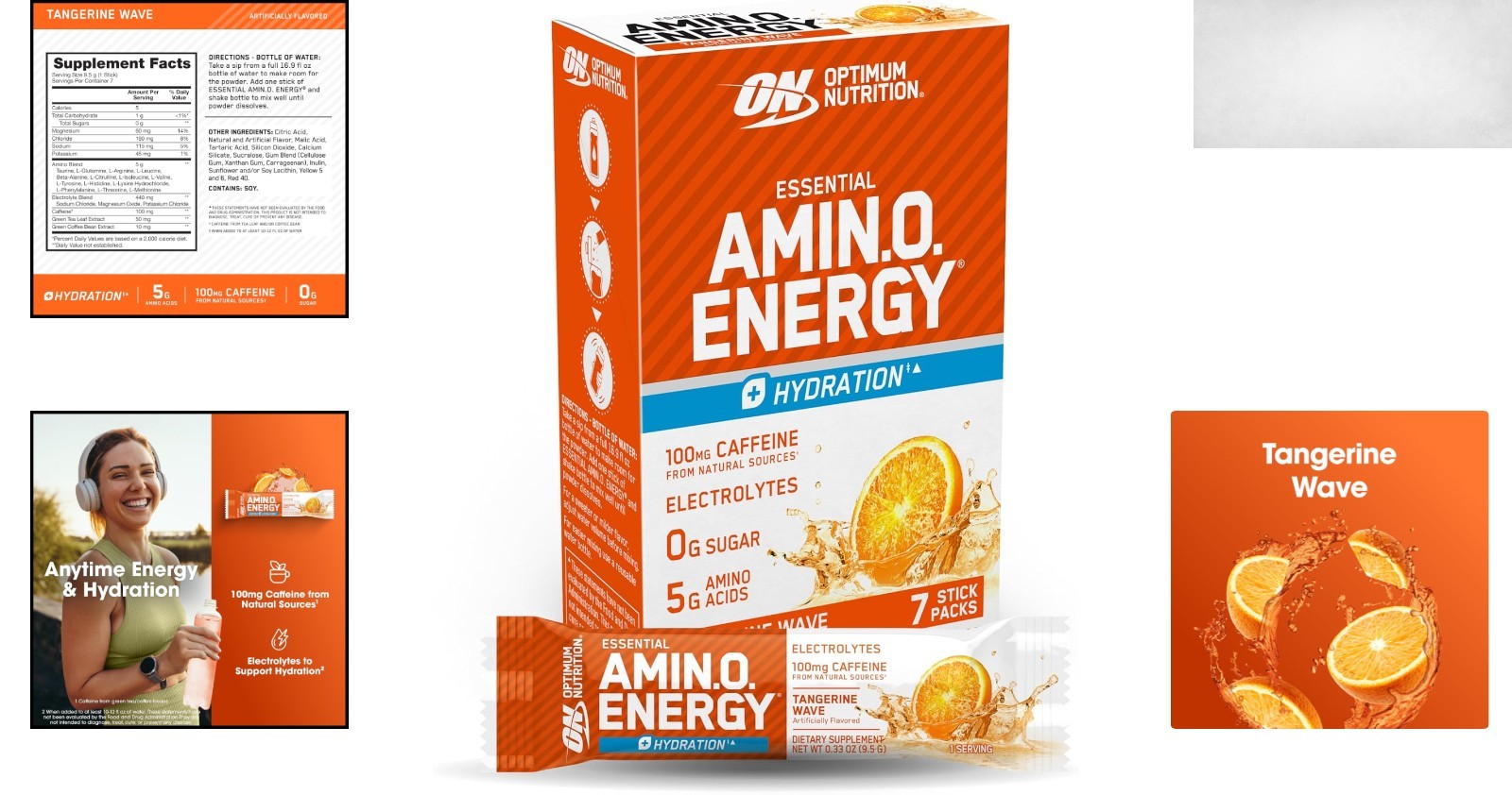 Essential Amino Energy + Electrolytes – Tangerine Wave, 7 Convenient Stick Packs